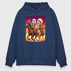 Мужское худи оверсайз Индейцы Рик и Морти скачут на лошадях