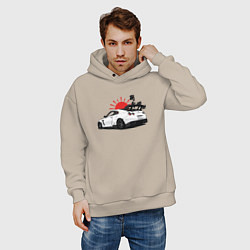 Толстовка оверсайз мужская Авто и иероглифы, цвет: миндальный — фото 2