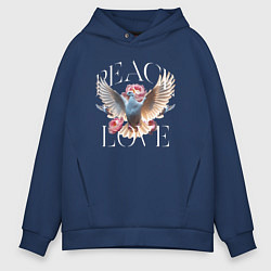 Толстовка оверсайз мужская Peace and love и белые голуби, цвет: тёмно-синий