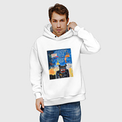 Толстовка оверсайз мужская Ярко синее граффити с медведем, цвет: белый — фото 2