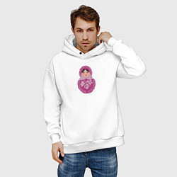 Толстовка оверсайз мужская Матрёшка в розовом, цвет: белый — фото 2