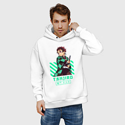 Толстовка оверсайз мужская Клинок рассекающий демонов Tanjiro, цвет: белый — фото 2