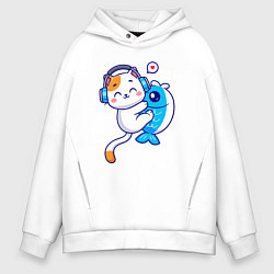 Мужское худи оверсайз Котик и рыба