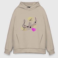 Мужское худи оверсайз Музыка это моя любовь на светлом фоне
