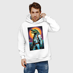 Толстовка оверсайз мужская Крокодил бравый космонавт - нейроарт, цвет: белый — фото 2