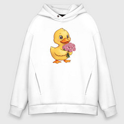 Мужское худи оверсайз Желтая уточка с букетом роз