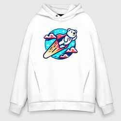 Толстовка оверсайз мужская Медведь супергерой, цвет: белый