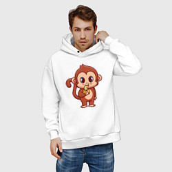 Толстовка оверсайз мужская Мартышка ест банан, цвет: белый — фото 2