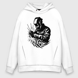 Мужское худи оверсайз Сварщик варит с искрами