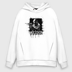Мужское худи оверсайз Сварщик в маске на черном квадрате
