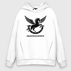 Толстовка оверсайз мужская Конный спорт лошадиное лого, цвет: белый