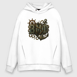 Толстовка оверсайз мужская Старые ржавые буквы ВМФ, цвет: белый