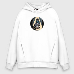 Мужское худи оверсайз Голубь шпион в шляпе со старым фотоаппаратом