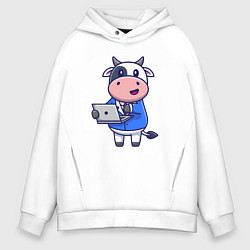 Мужское худи оверсайз Коровка с ноутбуком