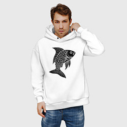 Толстовка оверсайз мужская Чешуйчатая рыба, цвет: белый — фото 2