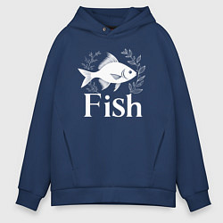 Толстовка оверсайз мужская Рыба в листьях, цвет: тёмно-синий