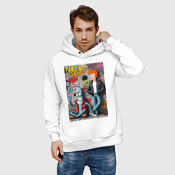Толстовка оверсайз мужская Бендер и Фрай - панк жив, цвет: белый — фото 2