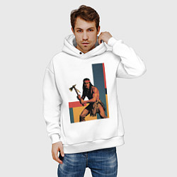 Толстовка оверсайз мужская Индеец с томагавком поп-арт, цвет: белый — фото 2