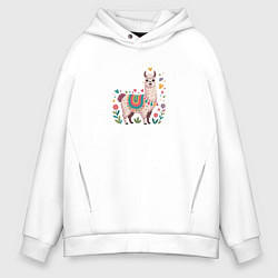 Мужское худи оверсайз Лама с сердечками и цветами