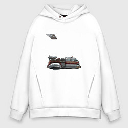 Мужское худи оверсайз Летающая пожарная машина ретрофутуризм