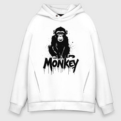 Толстовка оверсайз мужская Черная обезьяна с надписью, цвет: белый