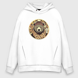 Мужское худи оверсайз Осенний медведь в шарфе