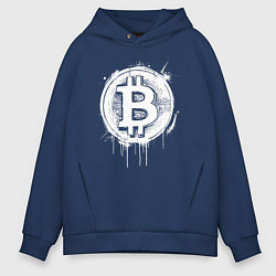 Толстовка оверсайз мужская Биткоин в стиле Бэнкси, цвет: тёмно-синий