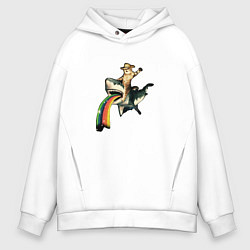 Мужское худи оверсайз Кот верхом на акуле