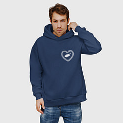 Толстовка оверсайз мужская Кипр в сердечке монохром, цвет: тёмно-синий — фото 2