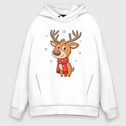 Мужское худи оверсайз Новогодний олень и снежинки, зима