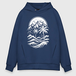 Мужское худи оверсайз Тропический закат: горы, пальмы и море