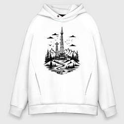 Мужское худи оверсайз Нефтяная вышка в горах