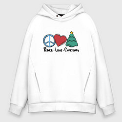 Мужское худи оверсайз Мир, любовь, Рождество
