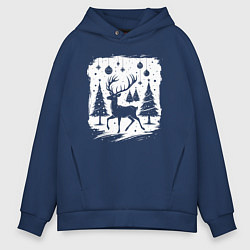 Мужское худи оверсайз Олень в новогоднем лесу