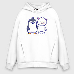 Мужское худи оверсайз Пингвин и белый медведь