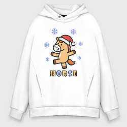 Мужское худи оверсайз Лошадь и снежинки, символ года