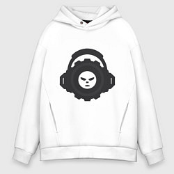 Мужское худи оверсайз Логотип c лицом и шестернёй в наушниках