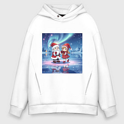 Мужское худи оверсайз Дед Мороз и Снегурочка: новогодний танец на льду