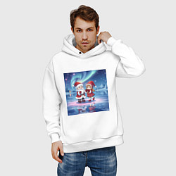 Толстовка оверсайз мужская Дед Мороз и Снегурочка: новогодний танец на льду, цвет: белый — фото 2