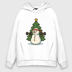 Мужское худи оверсайз Снеговик с гирями