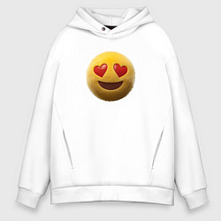 Мужское худи оверсайз Пушистый смайлик с сердечками в глазах