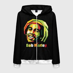 Толстовка 3D на молнии мужская Bob Marley Smile, цвет: 3D-белый