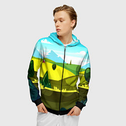 Толстовка 3D на молнии мужская Летние поля, цвет: 3D-черный — фото 2