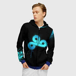 Толстовка 3D на молнии мужская Cloud 9: Black collection, цвет: 3D-синий — фото 2