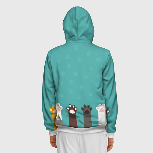 Мужская толстовка на молнии Лапки котеек / 3D-Белый – фото 4