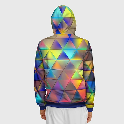 Мужская толстовка на молнии Разноцветные треугольники / 3D-Синий – фото 4