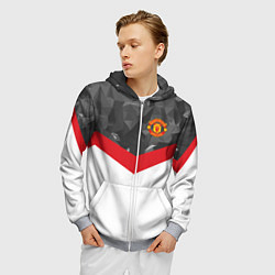 Толстовка 3D на молнии мужская Man United FC: Grey Polygons, цвет: 3D-меланж — фото 2