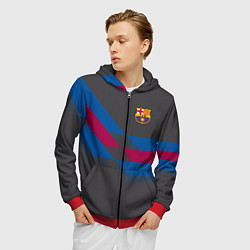 Толстовка 3D на молнии мужская Barcelona FC: Dark style, цвет: 3D-красный — фото 2