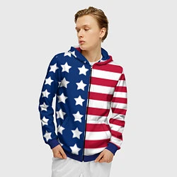 Толстовка 3D на молнии мужская USA Flag, цвет: 3D-синий — фото 2