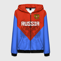 Толстовка 3D на молнии мужская Russia Red & Blue, цвет: 3D-черный